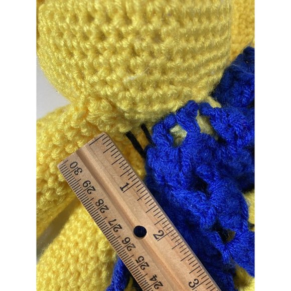 Vtg Handmade Crochet Elephant Lovey Security Blanket Baby Child Toy Blue Yellow - Picture 7 of 9
